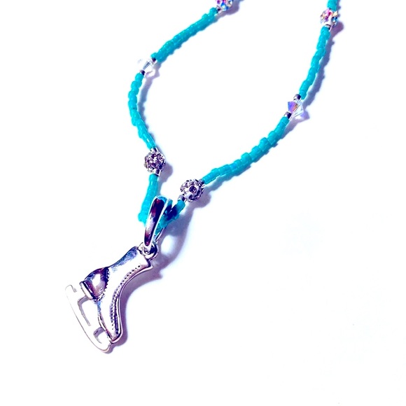 Handmade Skaters Waltz Glass Swarovski Aqua Christmas Necklace - Picture 1 of 12